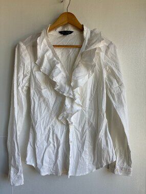White House Black Market White Ruffle Button Front Blouse XXS Career Top